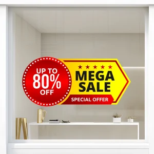 Storefront Decal- Mega Sale Up To 80% Off