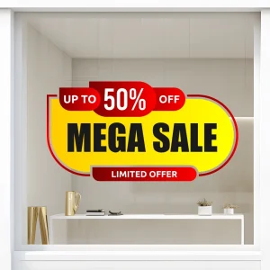 Storefront Decal- Mega Sale Up To 50% Off